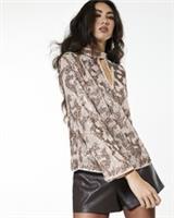 River Island Womens Top Rose Gold Sequin Keyhole High Neck Long Sleeve Blouse - 10 Regular