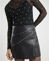 River Island Womens Wrap Mini Skirt Black Studded Faux Leather Zip Bottom - 12 Regular