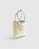 River Island Womens Clutch Bag Cream Studded Leather Metal Grab Handle