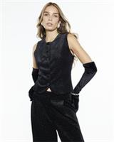 River Island Womens Waistcoat Black Velvet Hotfix Check Button Outerwear Top - 8 Regular