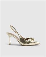 River Island Womens Slingback Heels Gold Ruched Ankle Strap Pointed Toe Shoes