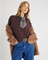 River Island Womens T-Shirt Brown Short Sleeve Scarf Detail Crew Neck Tee Top - S Regular