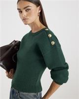 River Island Womens Jumper Green Knitted Structured Sleeve Sweater Pullover Top - S Regular