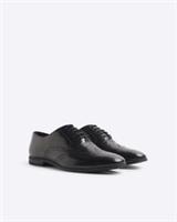 River Island Mens Oxford Brogue Shoes Black Leather Wide Fit Round Toe Lace Up