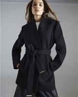 River Island Womens Wrap Coat Black Short Belted Collarless Outerwear Top - 10 Regular