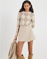 River Island Womens Top Beige Knitted Long Sleeve Argyle Print Jumper Top - XS Regular