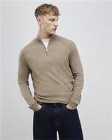 River Island Mens Jumper Beige Slim Fit Half Zip Funnel Sweater Pullover Top - L Regular