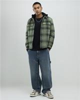 River Island Mens Overshirt Green Regular Fit Borg Check Hooded Outerwear Top - L Regular