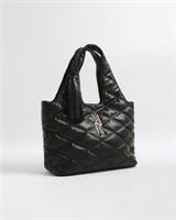 River Island Womens Slouch Bag Black Oversized Quilted RR Tassel Stud Pressed