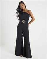 River Island Womens Jumpsuit Petite Black One Shoulder Belted Sleeveless Outfit - S Petites