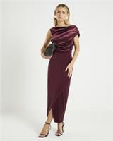 River Island Womens Midi Dress Petite Purple Velvet Drape Asymmetric Sleeveless - L Petites