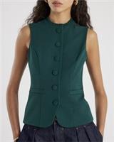 River Island Womens Waistcoat Green Sleeveless Frill Trim Round Neck Top - M Regular