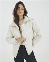 River Island Womens Quilted Jacket Cream Ribbed Collar Zip Outerwear Top - M Regular