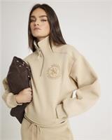 River Island Womens Sweatshirt Beige Long Sleeve NYC Zip Up High Neck Top - M Regular