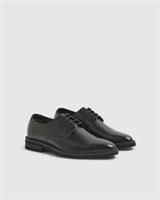 River Island Mens Derby Shoes Black Pointed Toe Lace Up Leather Textured