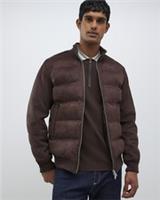 River Island Mens Jacket Brown Faux Suede Hybrid Padded Zipped Outerwear Top - XL Regular