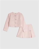 River Island Girls Jacket & Skirt Set Pink 2 Piece Denim Fabric Diamante Bow - 7-8 Years Regular
