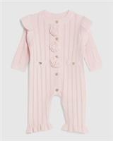 River Island Baby Girls Romper Pink Pointelle 3D Trimmed Buttoned Knitted - 6-9 Months Regular