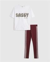 River Island Girls T-Shirt & Leggings Set White 2 Piece Sassy Leopard Print - 11-12 Years Regular