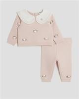 River Island Baby Girls Jumper Set Pink 3D Rose Bud 2 Piece Collared Buttoned - 3-6 Months Regular