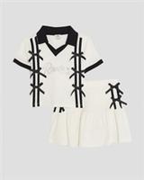 River Island Girls Polo Shirt & Skirt Bow Set 2 Piece Cream Cable Knitted - 7-8 Years Regular