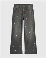 River Island Girls Wide Leg Jeans Black Rose Denim Button Zip Trousers Pants - 8 Years Regular