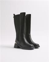 River Island Girls Knee High Boots Black Zipped Fastening Block Heel Shoes