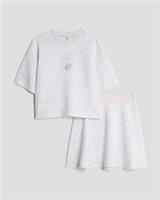 River Island Girls T-Shirt & Skirt Set Grey 2 Piece Premium Graphic Print - 5-6 Years Regular