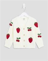 River Island Mini Girls Cardigan Cream Knitted 3D Fruit V-Neck Button Jumper Top - 12-18 Months Regular