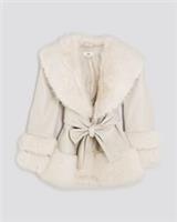 River Island Girls Wrap Coat Cream Faux Fur Belted Long Sleeve Outerwear Top - 9-10 Years Regular