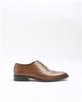 River Island Mens Oxford Brogue Shoes Brown Leather Pointed Toe Lace Up