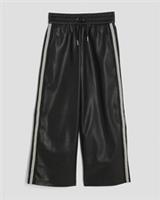 River Island Girls Trousers Black Faux Leather Stripe Wide Leg Pants Bottoms - 12 Years Regular