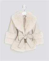 River Island Mini Girls Wrap Coat Cream Faux Fur Long Sleeve Outerwear Top - 12-18 Months Regular