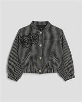 River Island Girls Bomber Jacket Black Check Round Neck Floral Outerwear Top - 9-10 Years Regular