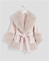 River Island Mini Girls Wrap Coat Pink Faux Fur Long Sleeve Outerwear Top - 12-18 Months Regular
