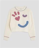 River Island Girls Jumper Cream Knitted Smile Crew Neck Sweater Pullover Top - 5-6 Years Regular