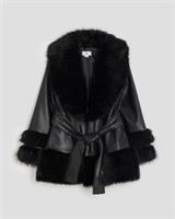 River Island Girls Wrap Coat Black Faux Fur Coats Collared Outerwear Top - 11-12 Years Regular