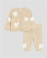 River Island Baby Girls Cardigan Set Beige Crochet Bow 2 Piece V-Neck Button - 6-9 Months Regular