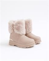 River Island Mini Girls Boots Pink Heart Bow Fur Side Zip Round Toe Shoes