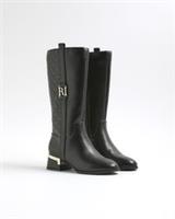 River Island Girls Knee High Boots Black Embossed Ri Hardware Monogram Shoes