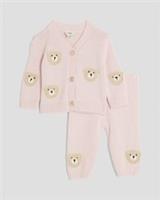 River Island Baby Girls Cardigan Set Pink Bear 2 Piece Crew Neck Buttons - 3-6 Months Regular