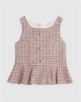 River Island Girls Peplum Top Pink Boucle Check Square Print Neck Jumper Top - 11-12 Years Regular