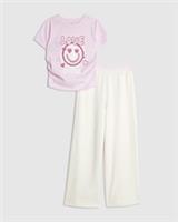 River Island Girls T-Shirt & Trousers Set Cream 2 Piece Love Smiley Face - 5-6 Years Regular