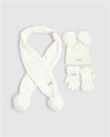 River Island Girls Winter Set Cream 3 Piece Beanie Hat Scarf Gloves Accessories