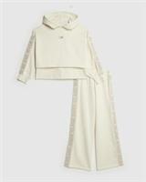 River Island Girls Sweatshirt & Joggers Set Cream 2 Piece Hooded RI Graphic - 7-8 Years Regular
