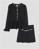 River Island Girls Cardigan & Skirt Set Black 2 Piece Tipped Peplum Pockets - 9-10 Years Regular