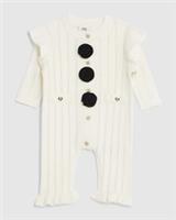 River Island Baby Girls Romper Cream Pointelle 3D Trimmed Buttoned Long Sleeve - 6-9 Months Regular