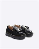 River Island Girls Loafers Black Bow Patent Microfresh Memory Foam Shoes