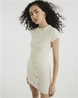 River Island Womens Mini Dress Cream Short Sleeve Knit Asymmetric Crew Neck - 8 Regular