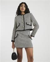 River Island Womens Mini Skirt Cream Tipped Dogtooth Print Boucle Bottom - 10 Regular